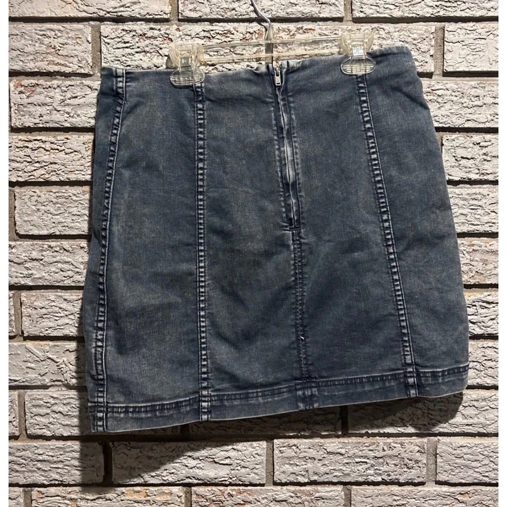 Free People Womens Denim Mini Skirt Size 10 Blue Acid Wash High Waist Seamed
